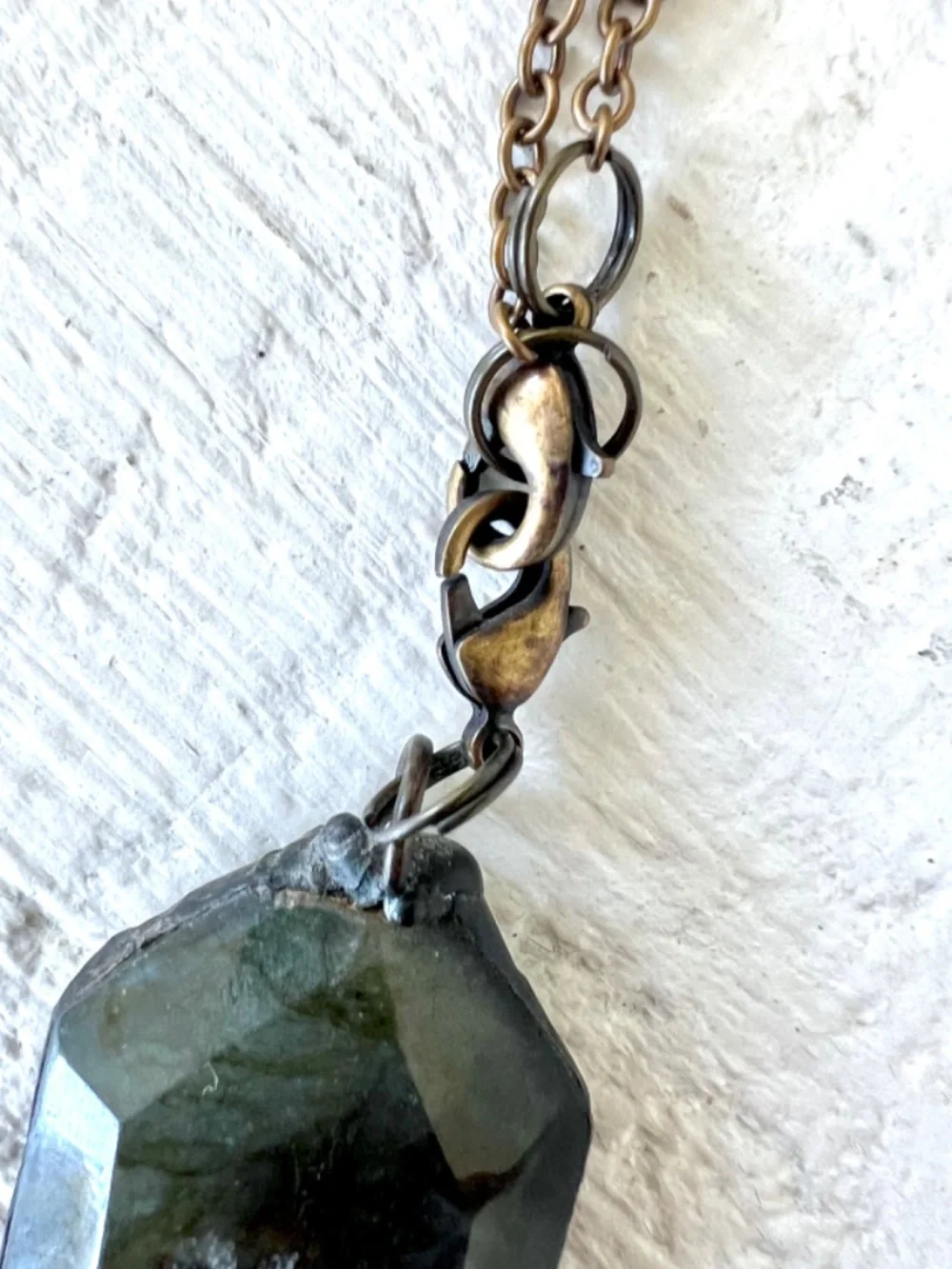 Long Chain Necklace with Labradorite Stones and Medallion